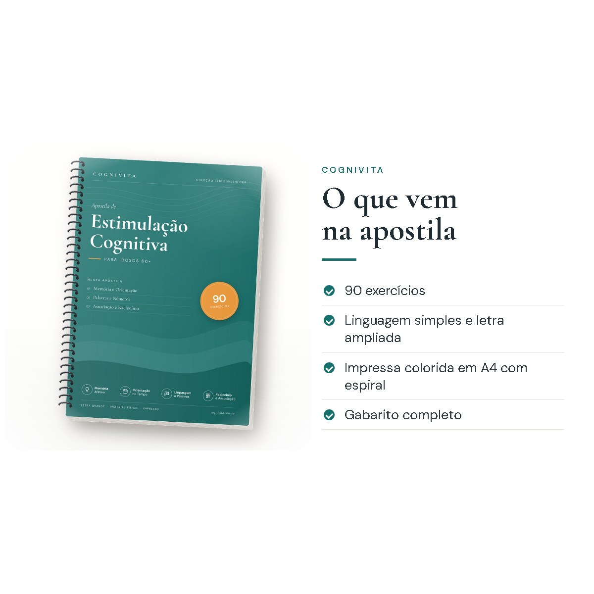 O que vem na apostila: Estimulação Cognitiva Alzheimer — 90 Exercícios