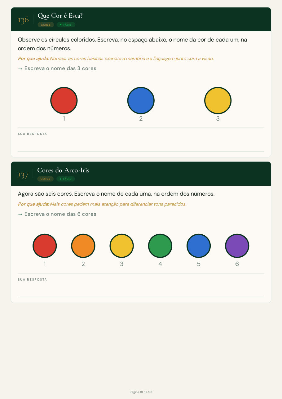 Página com exercícios de reconhecer cores